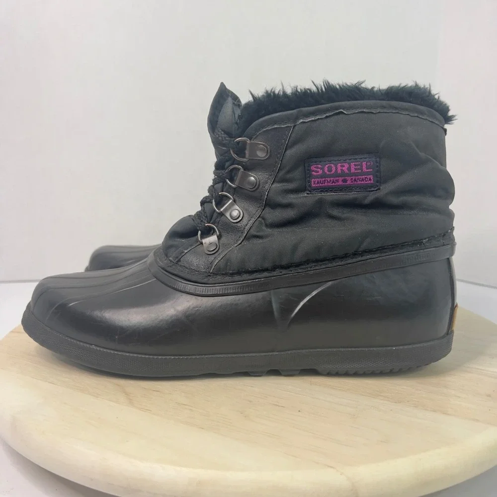 Sorel Kaufman Canada Womens Boots Winter Black Fur Lined Insulated Waterproof 10